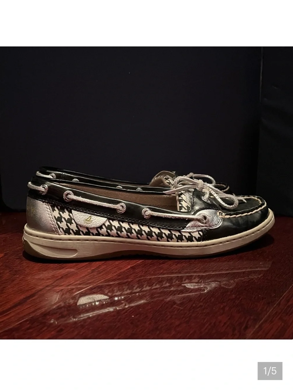Sperry Women’s Black & White Houndstooth Boat Shoes size 8.5